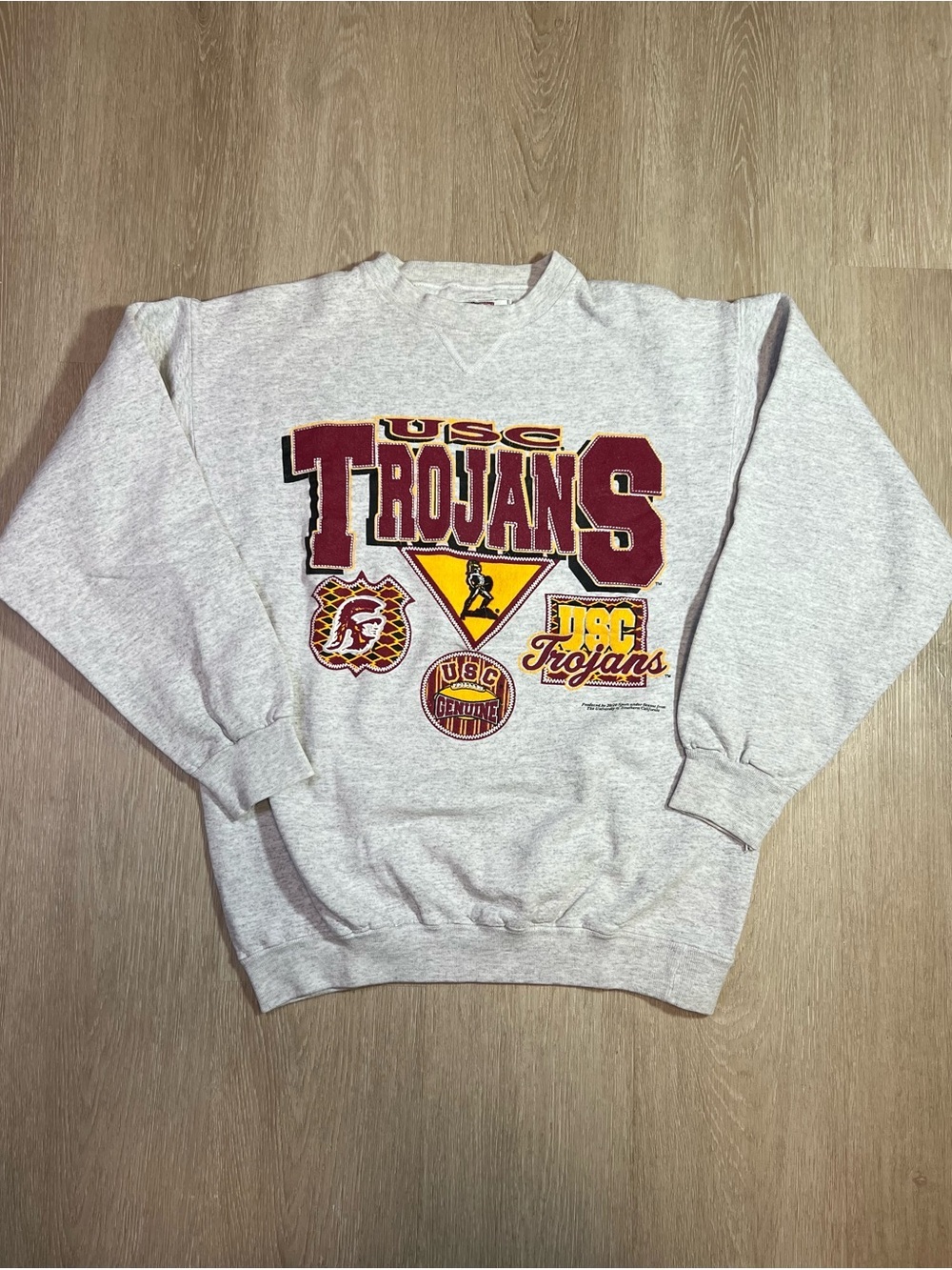 Vintage USC Trojans Gray Crewneck Sweatshirt with Maroon & Gold Logos
